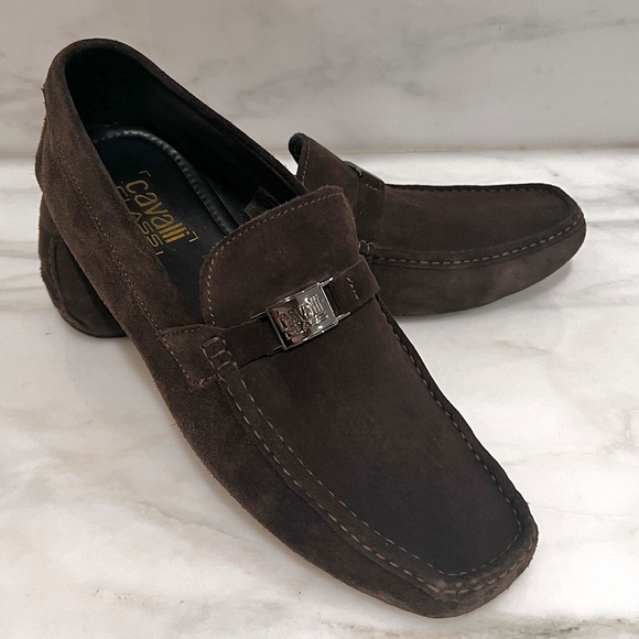 LIKE NEW Class Cavalli Dark Brown Slip-On Suede Logo Plaque Loafers/Driving Moc - Picture 9 of 16